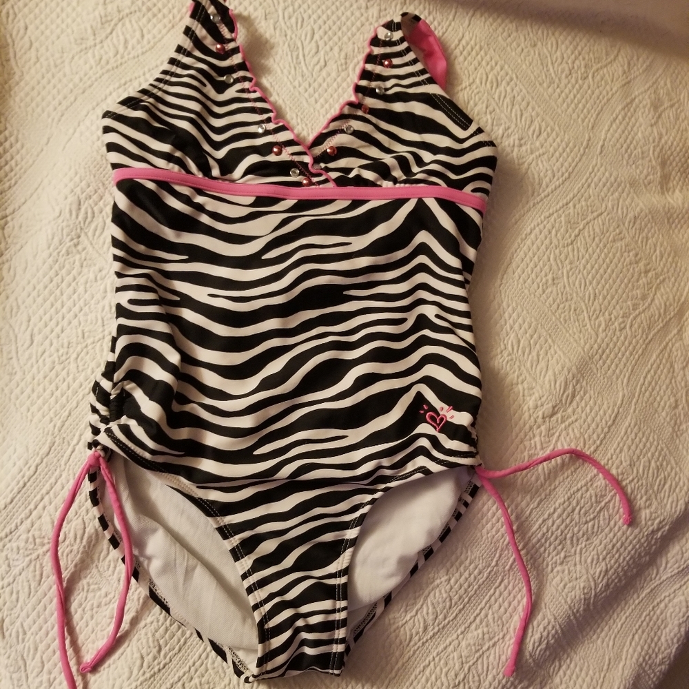 Zebra striped one piece swimsuit
